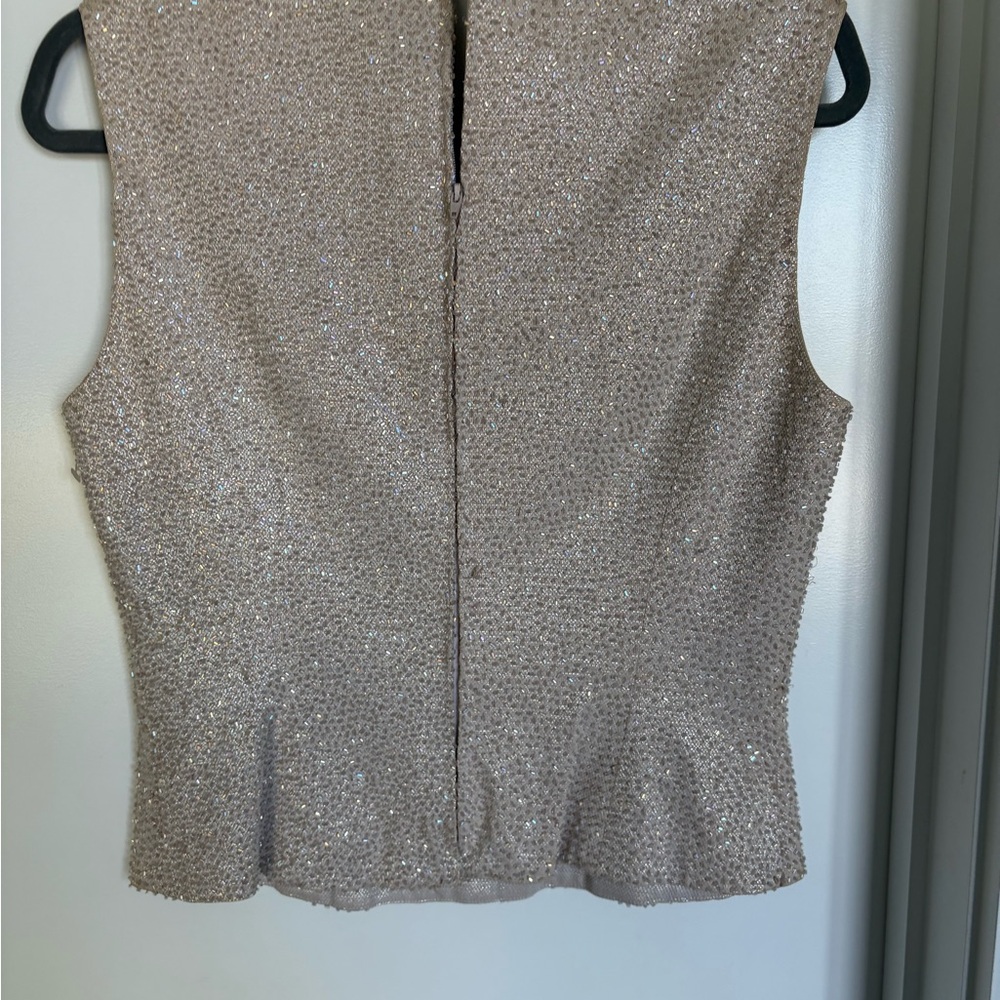 Carmen Marc Valvo Shimmering light pink and silver sleeveless top